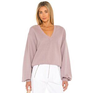 Agolde V Neck Balloon Sleeve Sweatshirt Taro Purple Mauve-sz Small